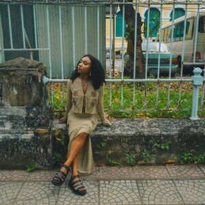 House of CB ASRA Artichoke Floral Tie Front Top